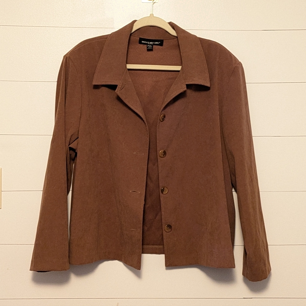 VTG 90s Briggs New York Petite Blazer Sz PXL, Camel, Lg Button Long Sleeve